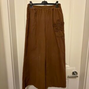 Brown Corduroy Suit With Crochet Floral Detail, Made In Italy